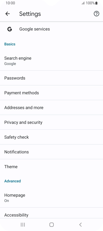 Press Privacy and security.