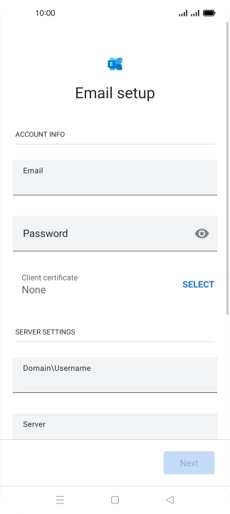 Press Password and key in the password for your email account. Press Password and key in the password for your email account.