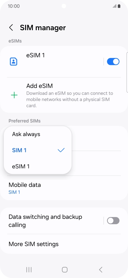 Press the required setting.