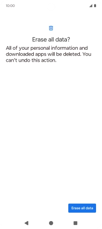 Press Erase all data. Wait a moment while the factory default settings are restored. Follow the instructions on the screen to set up your phone and prepare it for use.