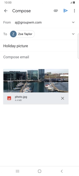 Press the text input field and write the text for your email message.