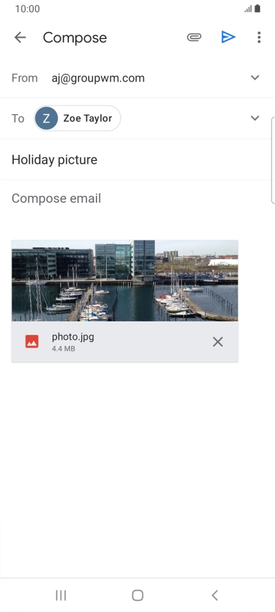 Press the text input field and write the text for your email message.