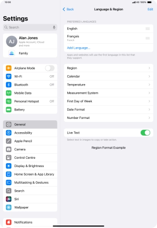 To subsequently select another language as the default language, press the move icon next to the required language and drag it to the top of the list.