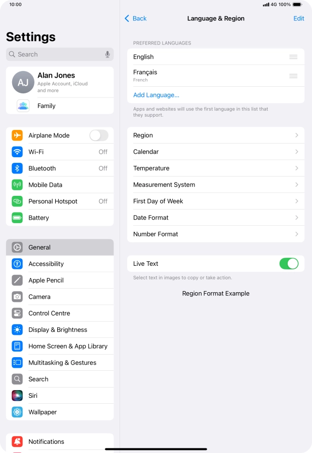 To subsequently select another language as the default language, press the move icon next to the required language and drag it to the top of the list.