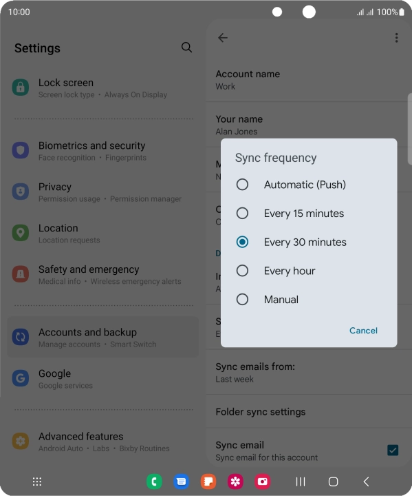 Press the required setting.
