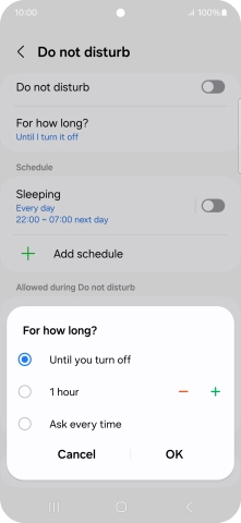 Press the required setting.