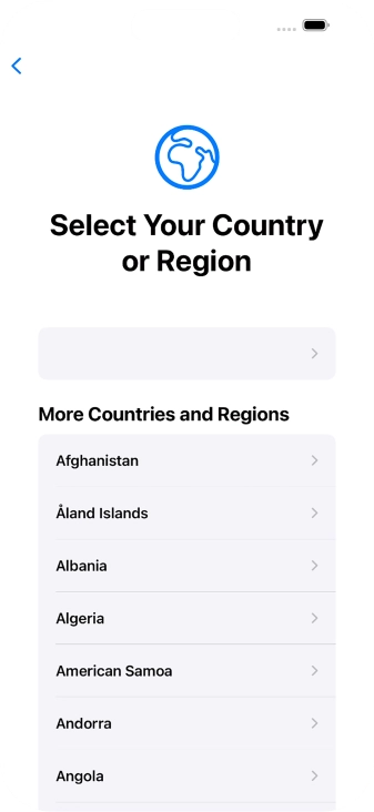 Press the required country or area.