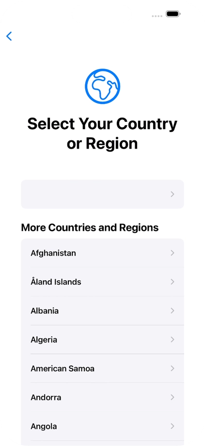 Press the required country or area. Press the required country or area.