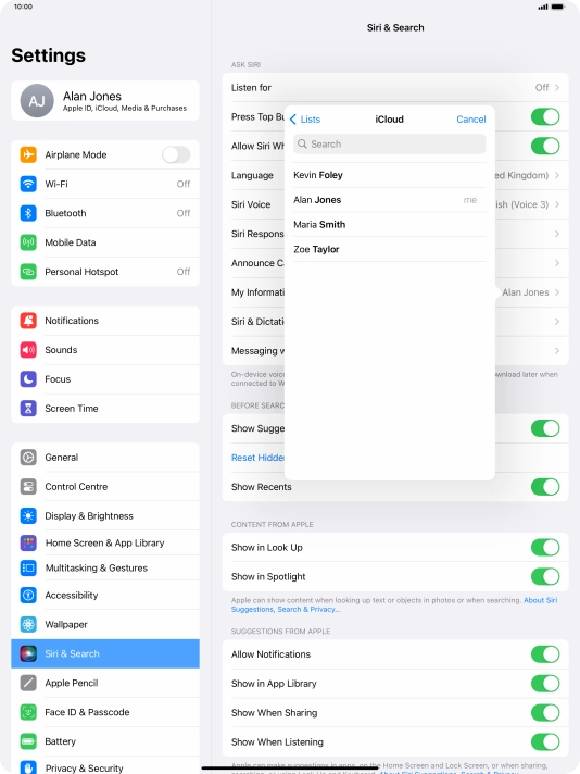 Press the required contact. Press the required contact.