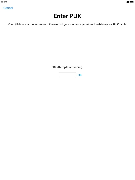 Key in the PUK and press OK.