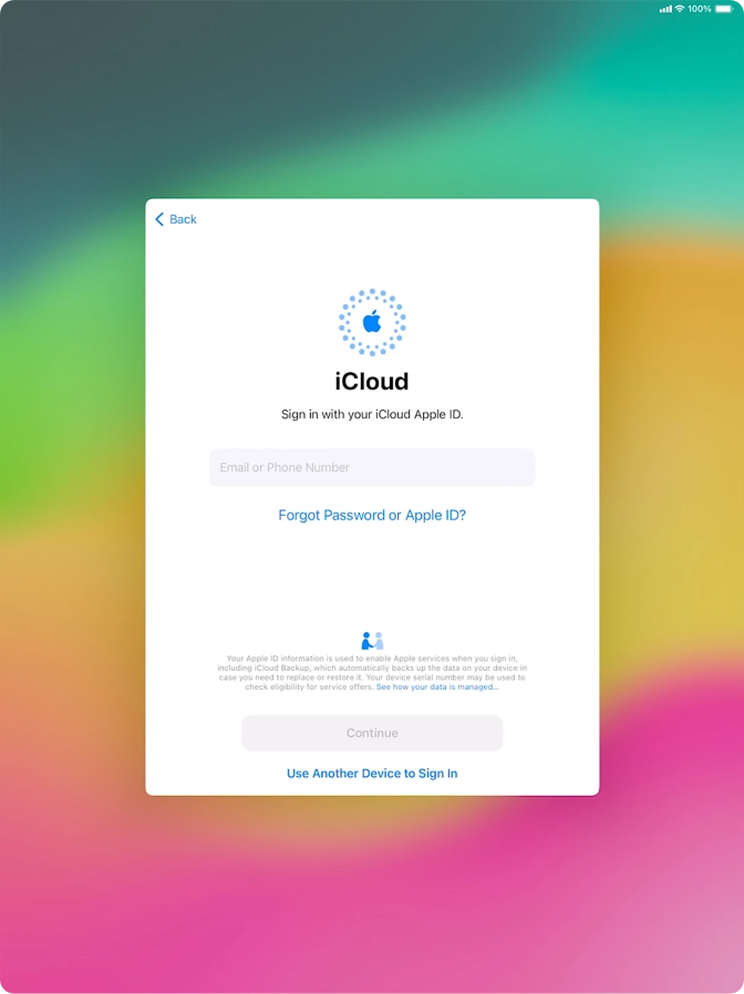 Press Email or Phone Number and key in the username for your Apple ID.