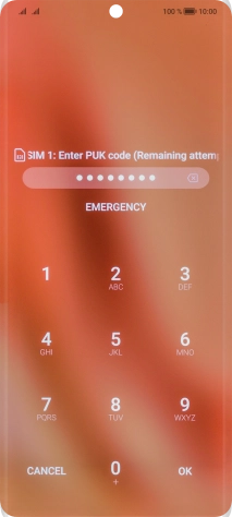 Key in the PUK and press OK.