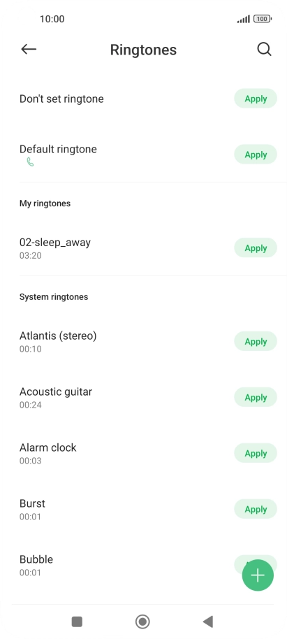 Press Apply next to the required ring tone.