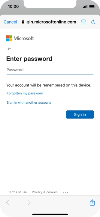 Press Password and key in the password for your email account.