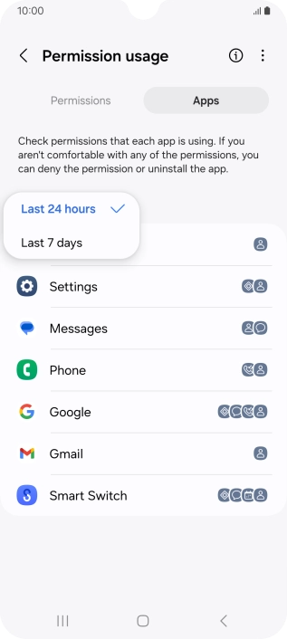 Press the required setting.