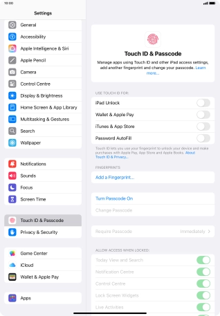 Press Turn Passcode On and key in a lock code of your own choice twice.