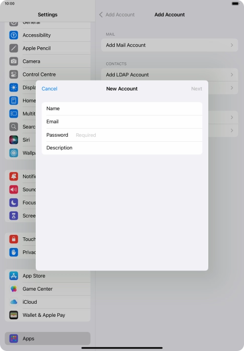 Press Password and key in the password for your email account.