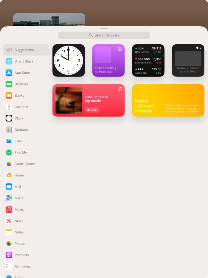 Press the required widget. Press the required widget.