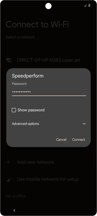 Key in the password for the Wi-Fi network and press Connect.