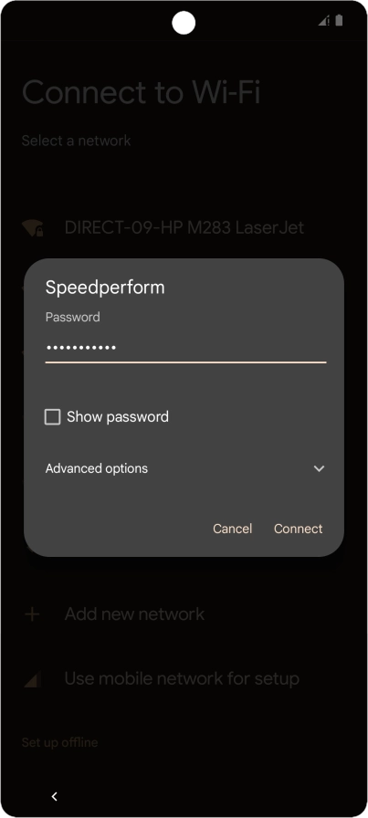 Key in the password for the Wi-Fi network and press Connect.