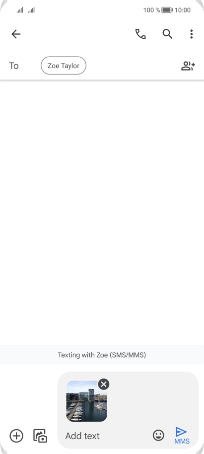 Press the text input field and write the text for your picture message.