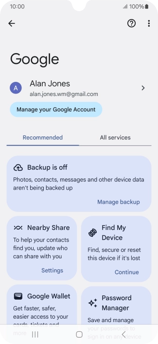 Press Manage backup.