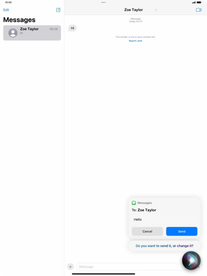 If an application is open on your tablet, such as a Mail or Messages, you can also use the functions available here, e.g.: REPLY [text].