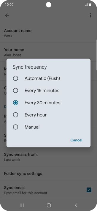 Press the required setting.