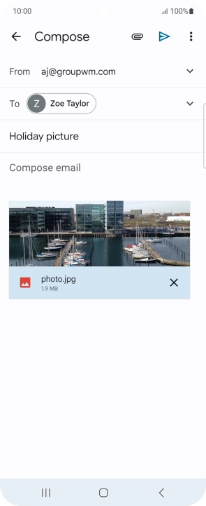 Press the text input field and write the text for your email message. Press the text input field and write the text for your email message.