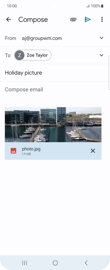 Press the text input field and write the text for your email message. Press the text input field and write the text for your email message.