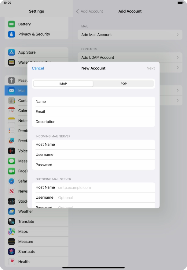 Press Host Name and key in the name of your email provider's outgoing server. Press Host Name and key in the name of your email provider's outgoing server.