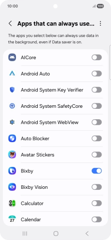 Press the indicators next to the required apps to turn the function on or off.