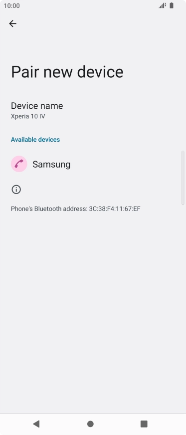 Press the required Bluetooth device and follow the instructions on the screen to pair the device with your phone.