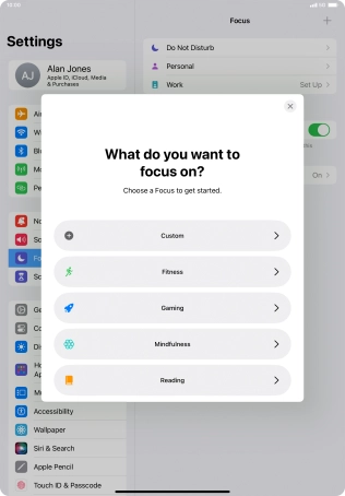 Press the required focus mode and follow the instructions on the screen to add the selected focus mode.