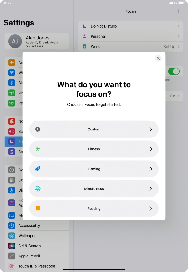Press the required focus mode and follow the instructions on the screen to add the selected focus mode.