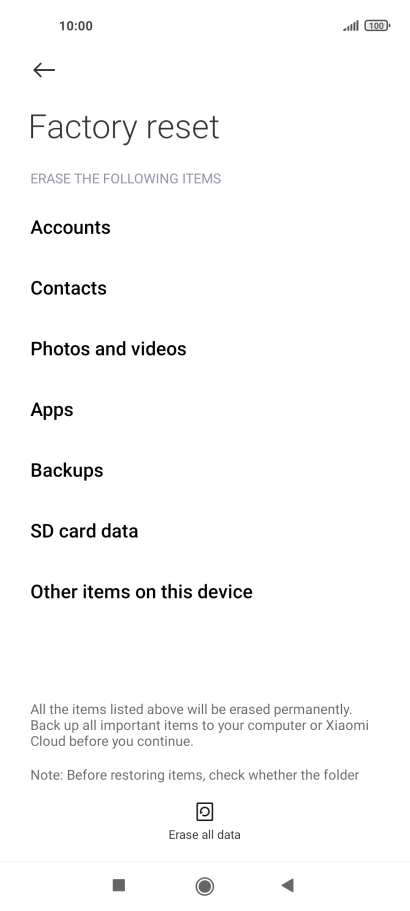 Press Erase all data.