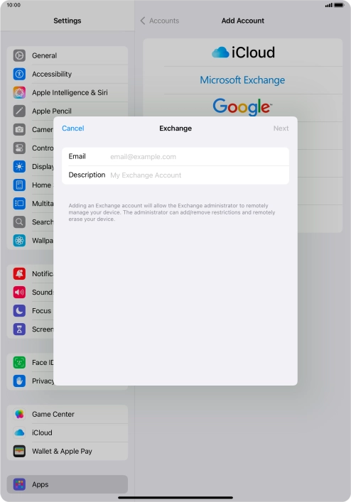 Press Email and key in your email address.