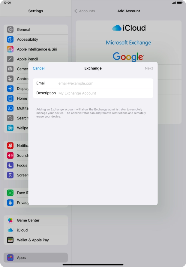 Press Email and key in your email address.