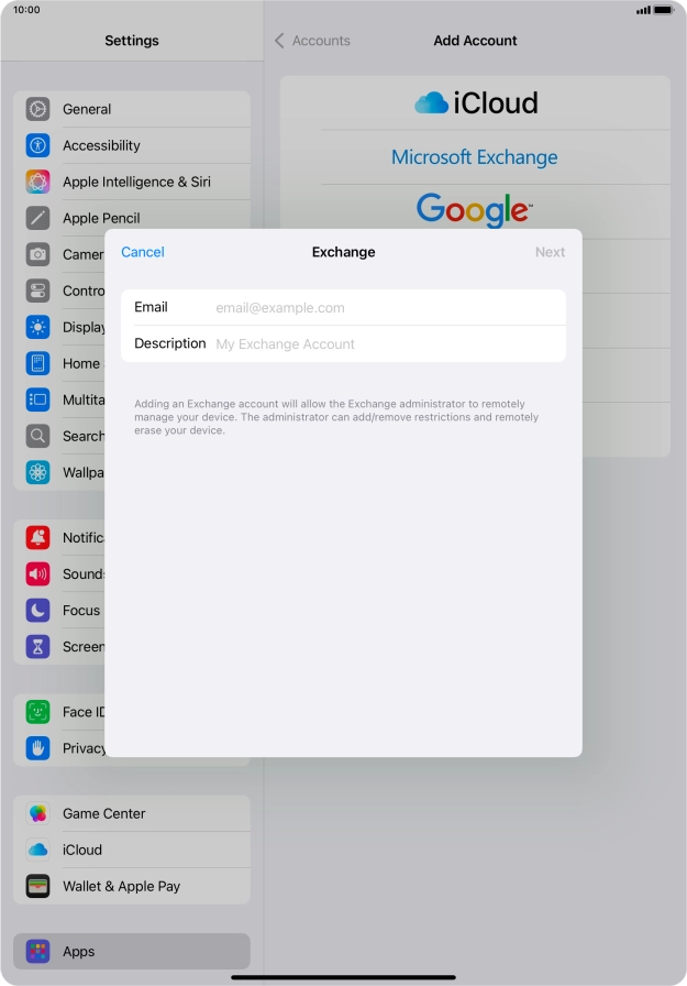 Press Email and key in your email address.