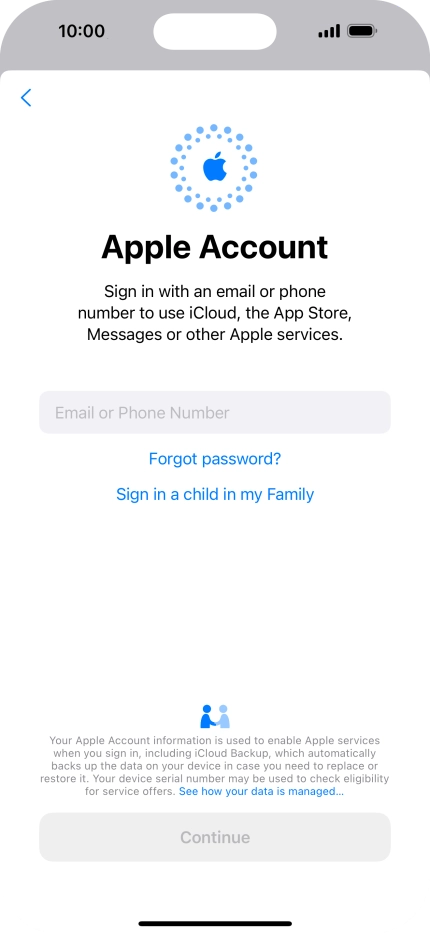 Press Email or Phone Number and key in the username for your Apple ID.