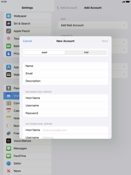 Press Host Name and key in the name of your email provider's outgoing server.