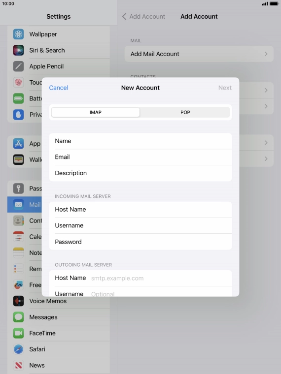 Press Host Name and key in the name of your email provider's outgoing server.