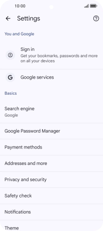Press Privacy and security.