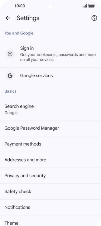 Press Privacy and security.
