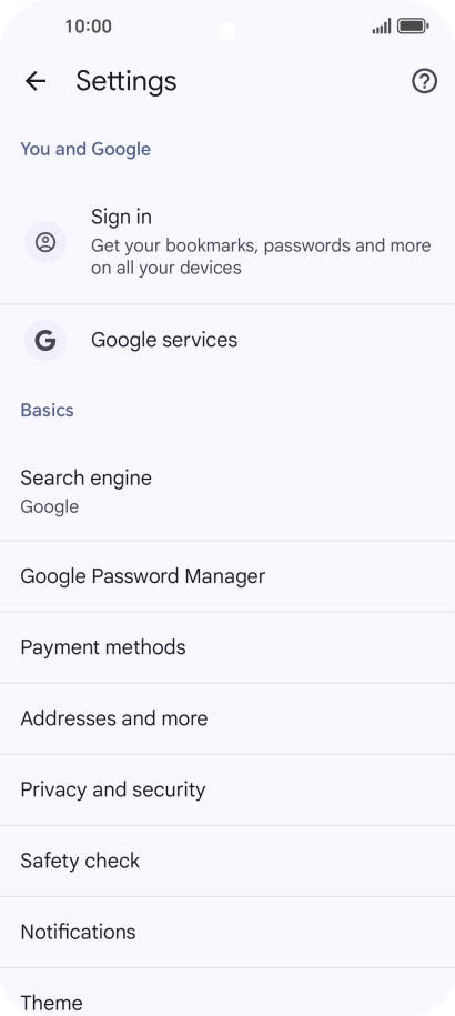 Press Privacy and security.