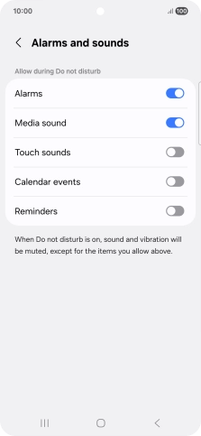 Press the required settings to turn sound and vibration for the selected functions on or off.