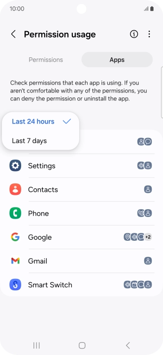 Press the required setting.