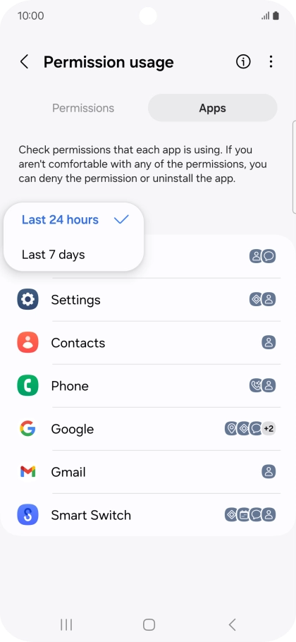 Press the required setting.