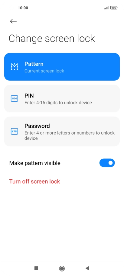 Key in the current phone lock code and press Turn off screen lock.
