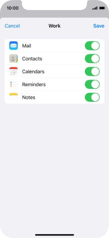 Press the indicators next to the required data types to turn synchronisation of each data type on or off.